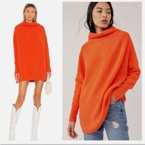 Free People Ottoman Slouchy Tunic turtleneck sweater oversized orange large